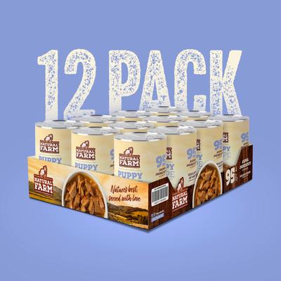 Show full view: Natural Farm Adult Grain-Free 95% Animal Ingredients Chicken Recipe Canned Wet Puppy Food, 12-oz can, case of 12 slide 7 of 10