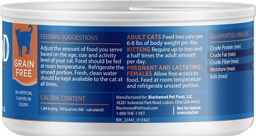 Show full view: Blackwood Chicken & Salmon with Pumpkin Recipe Grain-Free Wet Cat Food, 3-oz can, case of 12 slide 7 of 9