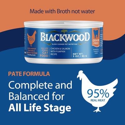 Show full view: Blackwood Chicken & Salmon with Pumpkin Recipe Grain-Free Wet Cat Food, 3-oz can, case of 12 slide 4 of 9