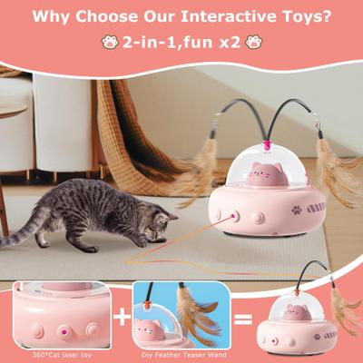 Show full view: Luckylala 2 in1 Interactive Smart Sensor Motion Cat Toy with Laser & Feather, Pink slide 2 of 9