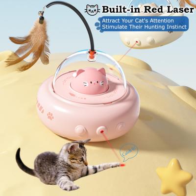 Luckylala 2 in1 Interactive Smart Sensor Motion Cat Toy with Laser & Feather