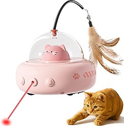 Luckylala 2 in1 Interactive Smart Sensor Motion Cat Toy with Laser & Feather, Pink