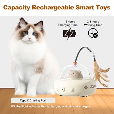 Show full view: Luckylala 2 in1 Interactive Smart Sensor Motion Cat Toy with Laser & Feather, Milky slide 7 of 10