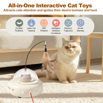 Show full view: Luckylala 2 in1 Interactive Smart Sensor Motion Cat Toy with Laser & Feather, Milky slide 8 of 10
