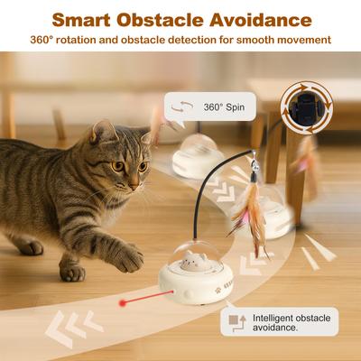 Show full view: Luckylala 2 in1 Interactive Smart Sensor Motion Cat Toy with Laser & Feather, Milky slide 3 of 10
