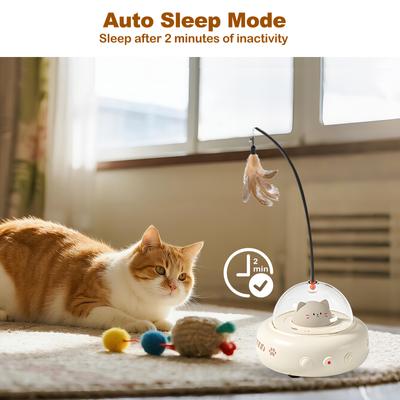 Show full view: Luckylala 2 in1 Interactive Smart Sensor Motion Cat Toy with Laser & Feather, Milky slide 5 of 10