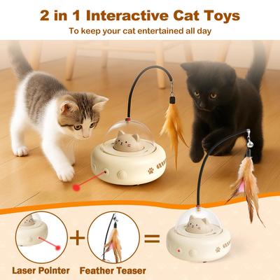 Show full view: Luckylala 2 in1 Interactive Smart Sensor Motion Cat Toy with Laser & Feather, Milky slide 2 of 10