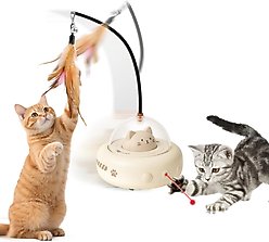 Luckylala 2 in1 Interactive Smart Sensor Motion Cat Toy with Laser & Feather, Milky