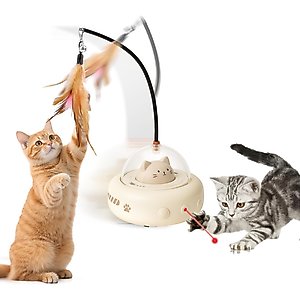 Luckylala 2 in1 Interactive Smart Sensor Motion Cat Toy with Laser & Feather, Milky