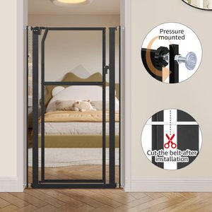 Unipaws Pressure Mountd Transparent Cat & Dog Gate, 56-in, Black