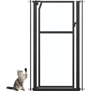 Unipaws Pressure Mountd Transparent Cat & Dog Gate, 56-in, Black