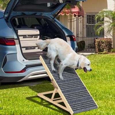 Show full view: TIMHAKA 40-in Non-Slip Carpet Wooden Dog Ramp for Cars, Grey, 40.2 x 15.8 x 2.36-in slide 7 of 7
