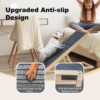 Show full view: TIMHAKA 40-in Non-Slip Carpet Wooden Dog Ramp for Cars, Grey, 40.2 x 15.8 x 2.36-in slide 4 of 7