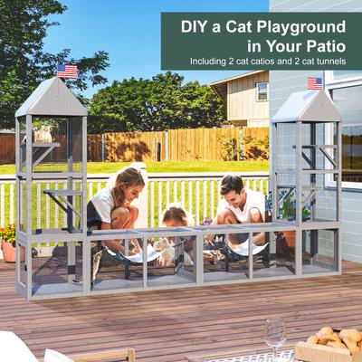 Show full view: TIMHAKA Catio Outdoor 2 Door Cat Enclosure with Tunnel, Grey, 56.3 x 17.7 x 65.3-in slide 8 of 8