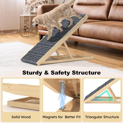 Show full view: TIMHAKA 40-in Non-Slip Carpet Wooden Dog Ramp for Cars, Grey, 40.2 x 15.8 x 2.36-in slide 3 of 7