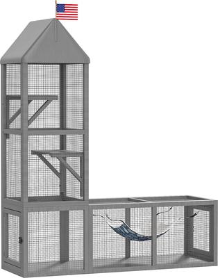 Show full view: TIMHAKA Catio Outdoor 2 Door Cat Enclosure with Tunnel, Grey, 56.3 x 17.7 x 65.3-in slide 3 of 8