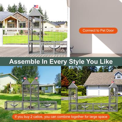 Show full view: TIMHAKA Catio Outdoor 2 Door Cat Enclosure with Tunnel, Grey, 56.3 x 17.7 x 65.3-in slide 5 of 8