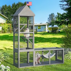 TIMHAKA Catio Outdoor 2 Door Cat Enclosure with Tunnel, Grey, 56.3 x 17.7 x 65.3-in