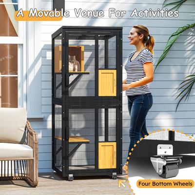 Show full view: TIMHAKA 4 Tier Catio Outdoor Cat Enclosure with 4 Wheels, Black/Yellow, 24.4 x 23.4 x 62.6-in slide 4 of 7