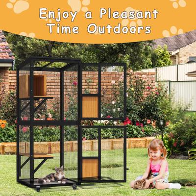 Show full view: TIMHAKA 4 Tier Catio Outdoor Cat Enclosure with 4 Wheels, Black/Yellow, 24.4 x 23.4 x 62.6-in slide 7 of 7