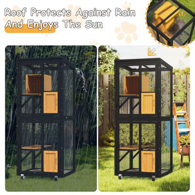 Show full view: TIMHAKA 4 Tier Catio Outdoor Cat Enclosure with 4 Wheels, Black/Yellow, 24.4 x 23.4 x 62.6-in slide 6 of 7