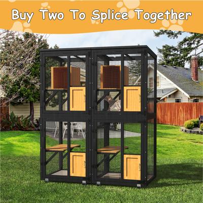 Show full view: TIMHAKA 4 Tier Catio Outdoor Cat Enclosure with 4 Wheels, Black/Yellow, 24.4 x 23.4 x 62.6-in slide 3 of 7