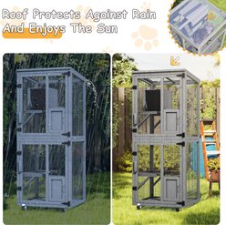 TIMHAKA Catio Enclosure Outside Cat Playen with Wheels, Grey, 24.4 x 23.4 x 62.6-in slide 2 of 7
