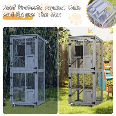 Show full view: TIMHAKA Catio Enclosure Outside Cat Playen with Wheels, Grey, 24.4 x 23.4 x 62.6-in slide 6 of 7