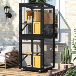 TIMHAKA 4 Tier Catio Outdoor Cat Enclosure with 4 Wheels, Black/Yellow, 24.4 x 23.4 x 62.6-in