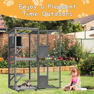 Show full view: TIMHAKA Catio Enclosure Outside Cat Playen with Wheels, Grey, 24.4 x 23.4 x 62.6-in slide 7 of 7