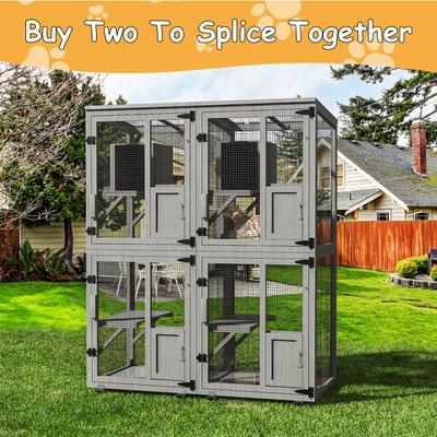 Show full view: TIMHAKA Catio Enclosure Outside Cat Playen with Wheels, Grey, 24.4 x 23.4 x 62.6-in slide 3 of 7