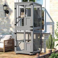 TIMHAKA Catio Enclosure Outside Cat Playen with Wheels, Grey, 24.4 x 23.4 x 62.6-in