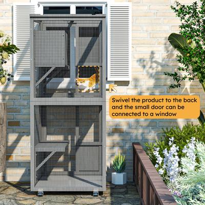 Show full view: TIMHAKA Catio Enclosure Outside Cat Playen with Wheels, Grey, 24.4 x 23.4 x 62.6-in slide 5 of 7