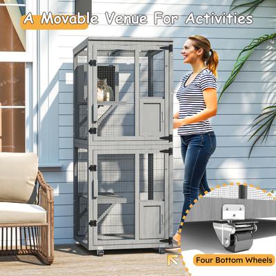 Show full view: TIMHAKA Catio Enclosure Outside Cat Playen with Wheels, Grey, 24.4 x 23.4 x 62.6-in slide 4 of 7