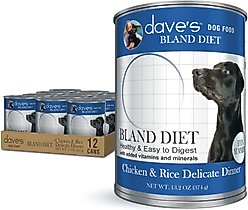 Dave's Pet Food Restricted Bland Diet Sensitive Stomach Digestive Care Chicken & Rice Canned Wet Dog Food, 13.2-oz, case of 12