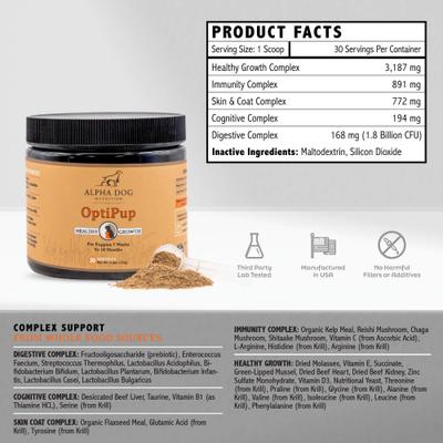 Show full view: Alpha Dog Nutrition OptiPup All-in-1 Multivitamin Beef Flavor Powder Supplement for Puppies, 5.4-oz jar slide 9 of 10