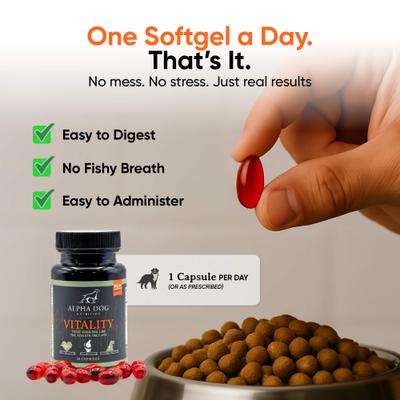 Show full view: Alpha Dog Nutrition Vitality Krill Oil Supplement for Dogs, 30 count slide 7 of 10