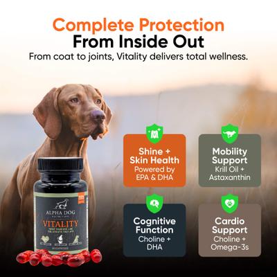 Show full view: Alpha Dog Nutrition Vitality Krill Oil Supplement for Dogs, 30 count slide 3 of 10