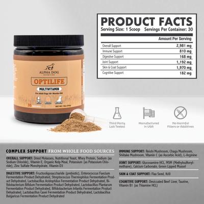 Show full view: Alpha Dog Nutrition OptiLife Multivitamin Beef Flavor Powder Supplement for Dogs, 7.8-oz jar slide 9 of 10