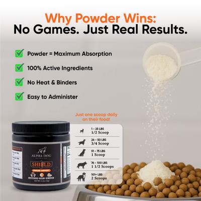 Show full view: Alpha Dog Nutrition Shield Immune Support Beef Flavor Powder Supplement for Dogs, 1.9-oz jar slide 7 of 10