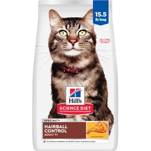 Hill's Science Diet Senior 7+ Hairball Control Chicken Recipe Dry Cat Food, 15.5-lb bag