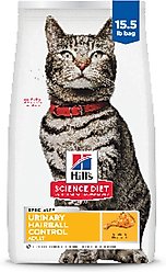 Hill's Science Diet Adult Urinary & Hairball Control Chicken Recipe Dry Cat Food, 15.5-lb bag