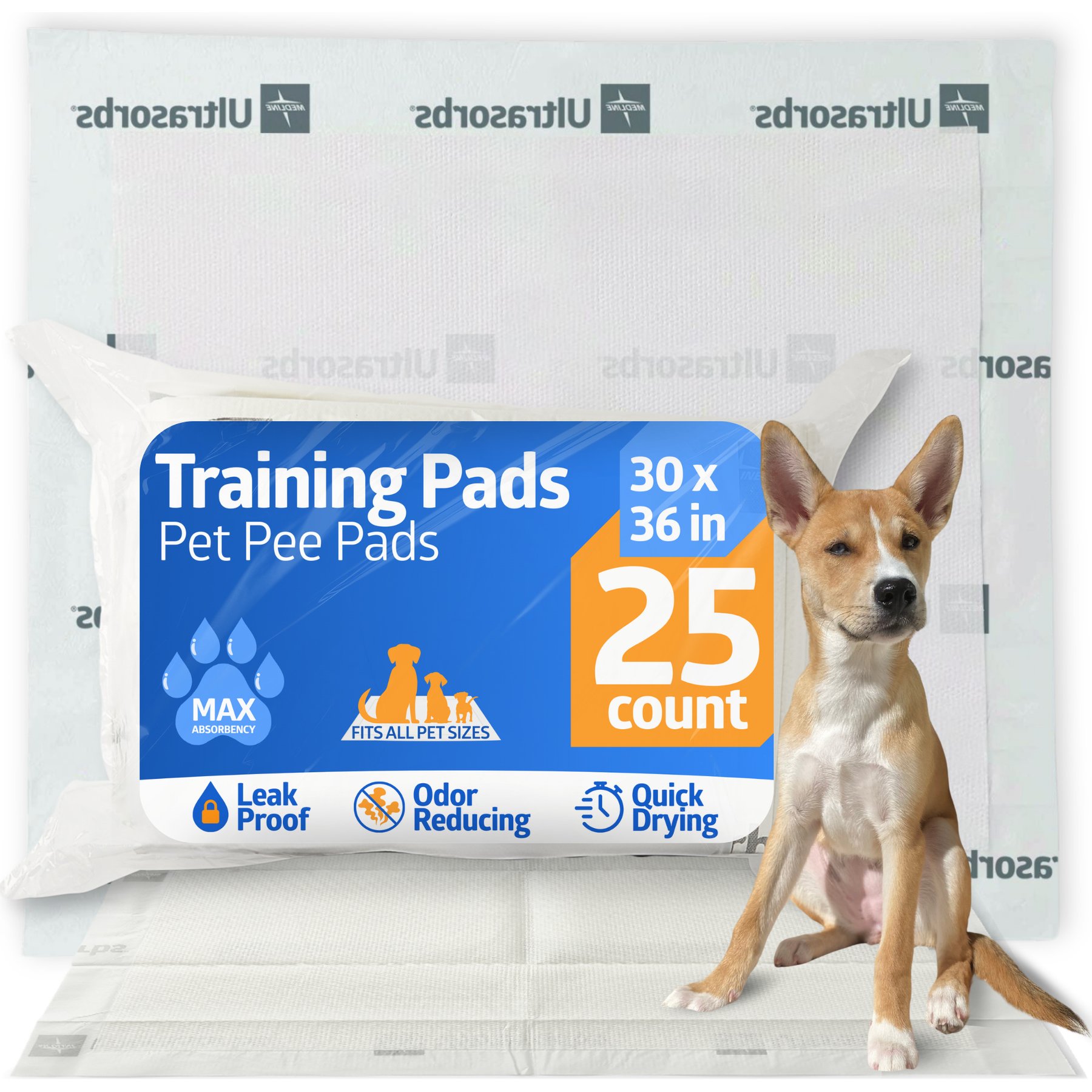 Medline Ultrasorbs Drypads Dog Pee Pads, 30 x 36-in, 25 count