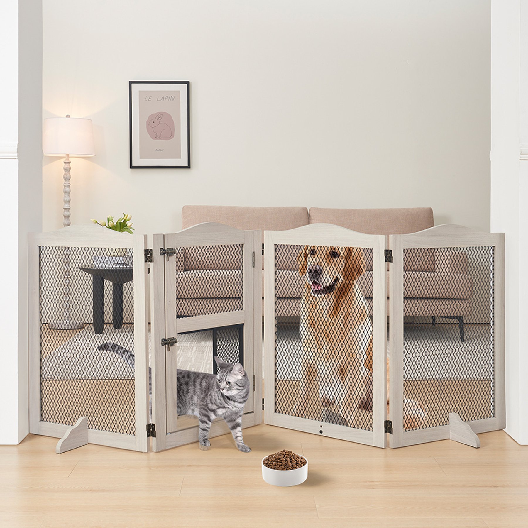 Unipaws Free Standing Mesh Dog & Cat Gate, Weathered Grey