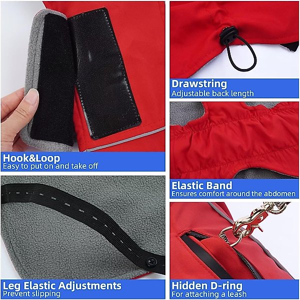 Show full view: NANAKI Waterproof Dog Jacket, Red, XXXX-Large slide 3 of 10