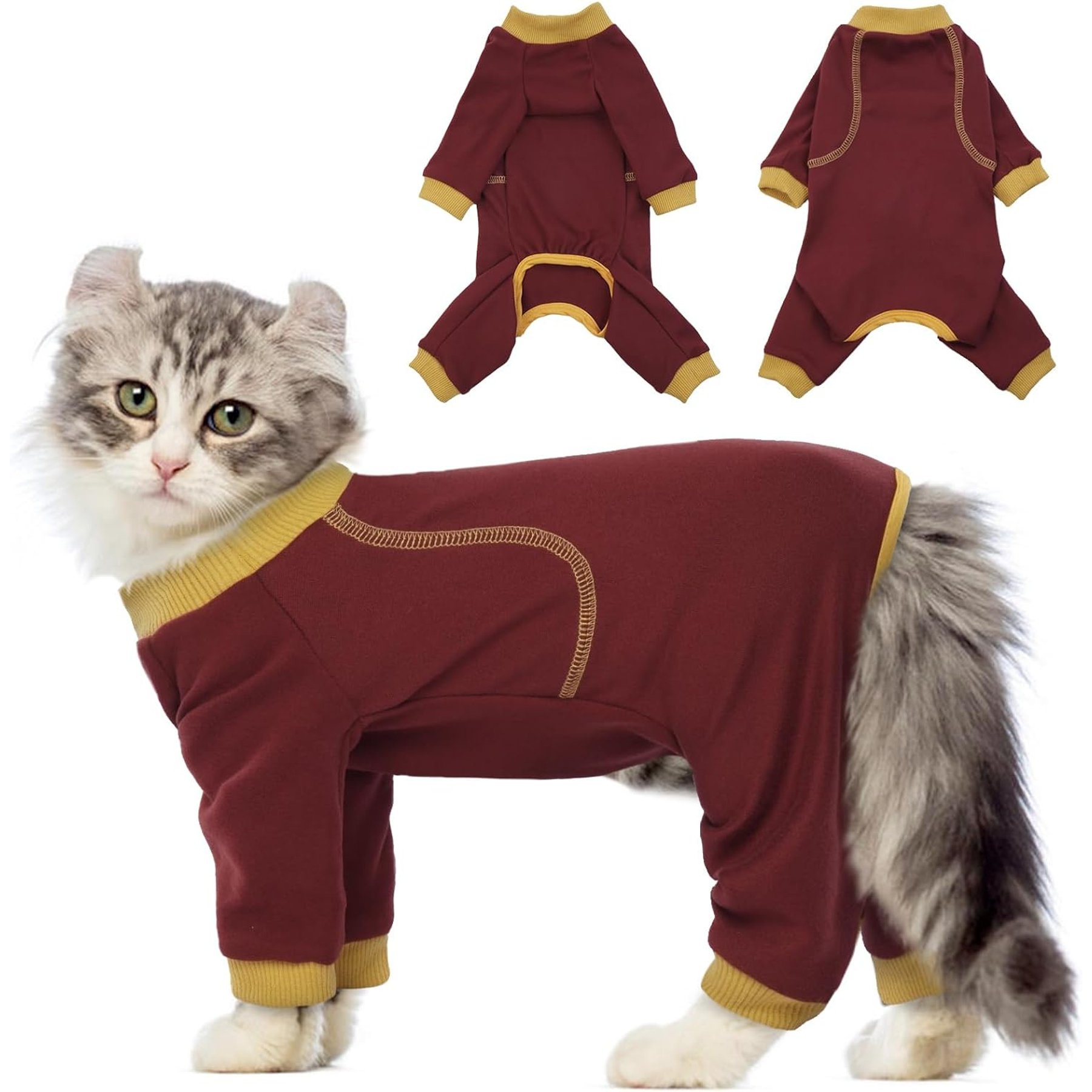 NANAKI Sticky Hair Cat Clothes, Burgundy, Medium