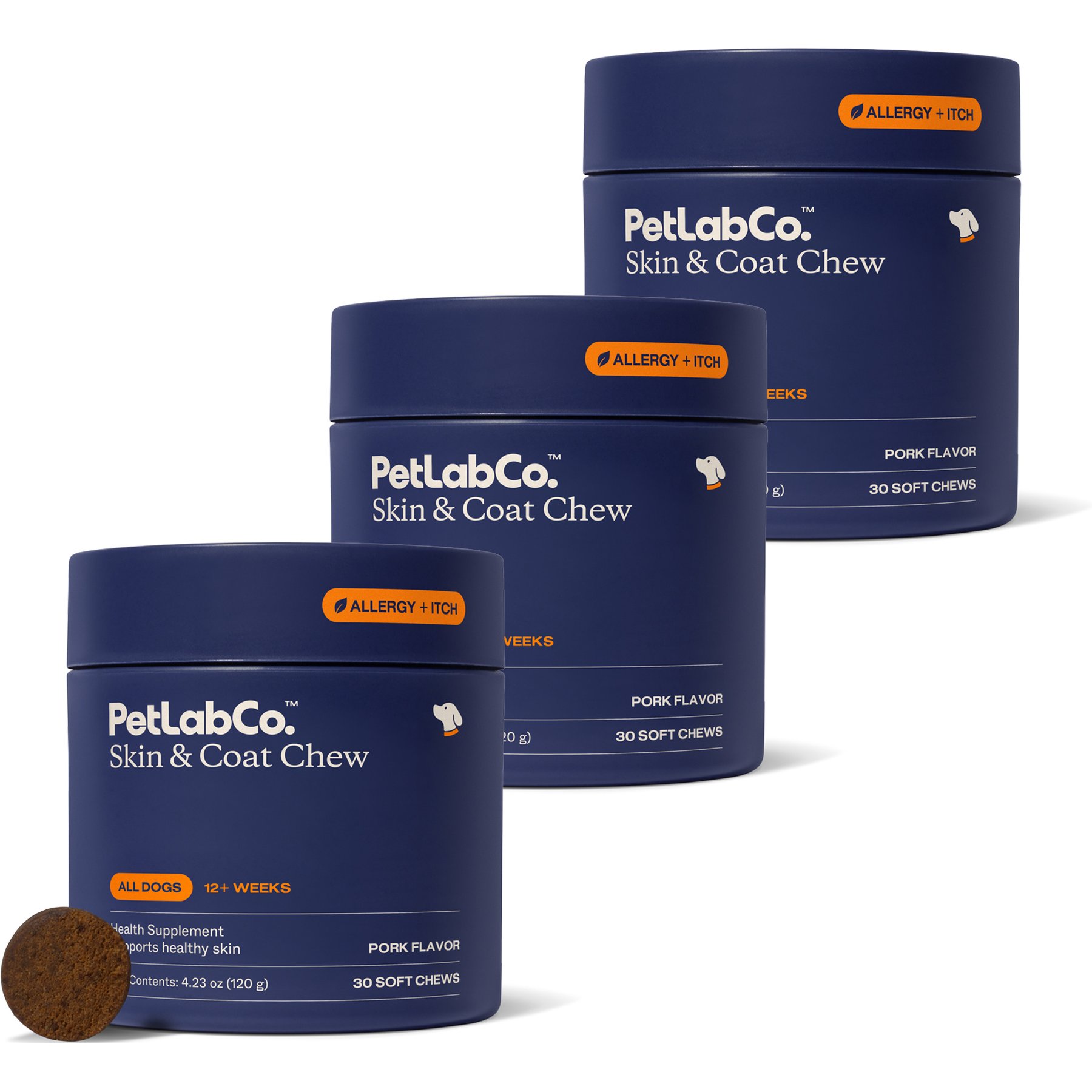 PetLabCo. Pork Flavored Soft Chew Skin & Coat Supplement for Dogs, 90 count bundle