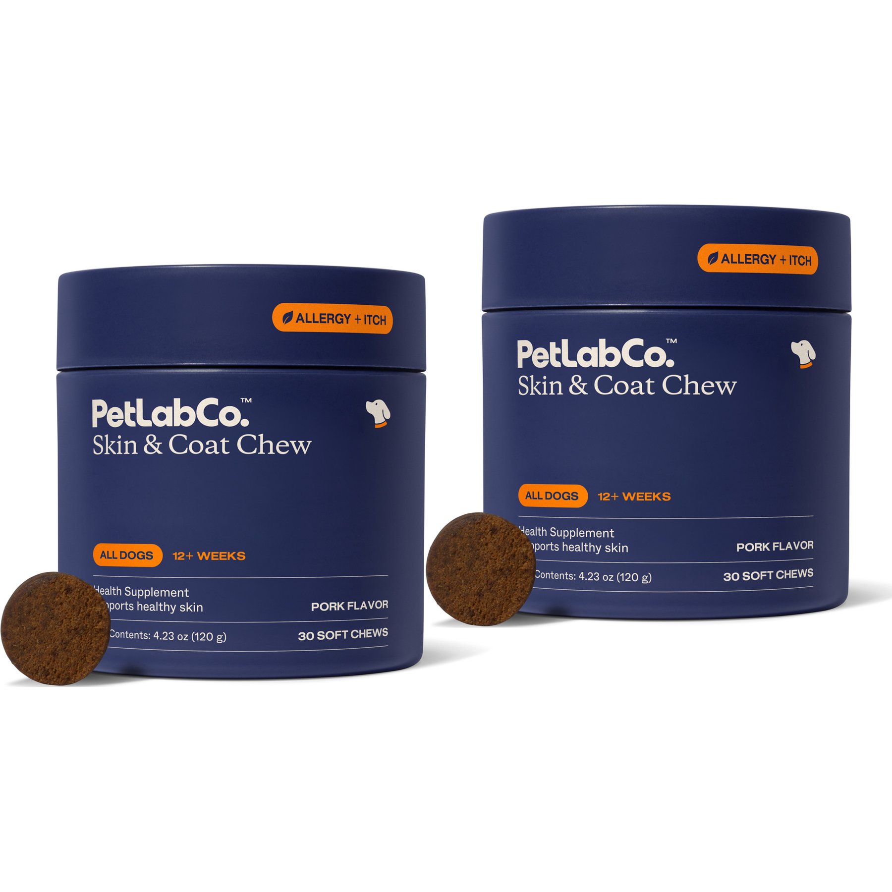PetLabCo. Pork Flavored Soft Chew Skin & Coat Supplement for Dogs, 60 count bundle