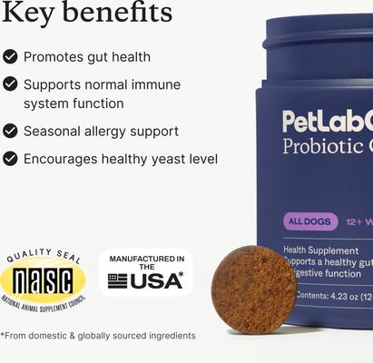 Show full view: PetLab Co. Probiotic Salmon Flavored Soft Chew Digestive Supplement for Dogs, 30 count slide 5 of 10
