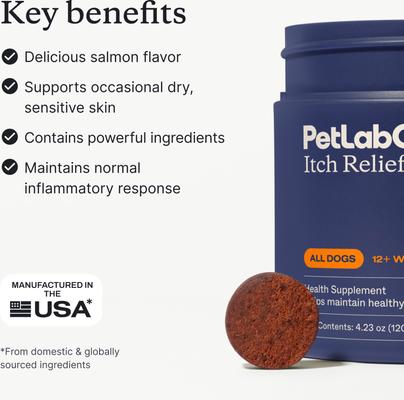 Show full view: PetLab Co. Itch Relief Chew Pro Salmon Flavored Soft Chew Skin & Allergy Supplement for Dogs, 30 count slide 5 of 10